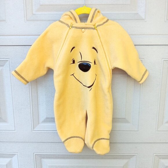 Disney Baby Winnie the Pooh Fleece Hooded Romper Sleeper Bunting Suit 3-6 Months - Picture 1 of 8